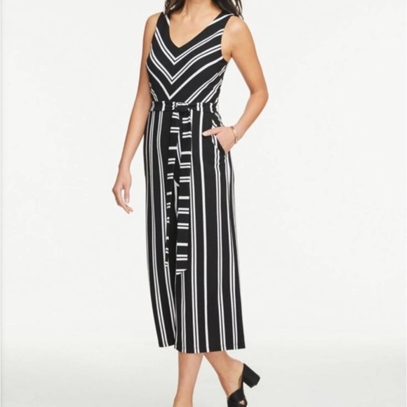 Ann Taylor Black & White Striped Tie Waist Wide Leg Cropped Jumpsuit | Size S - Picture 9 of 9